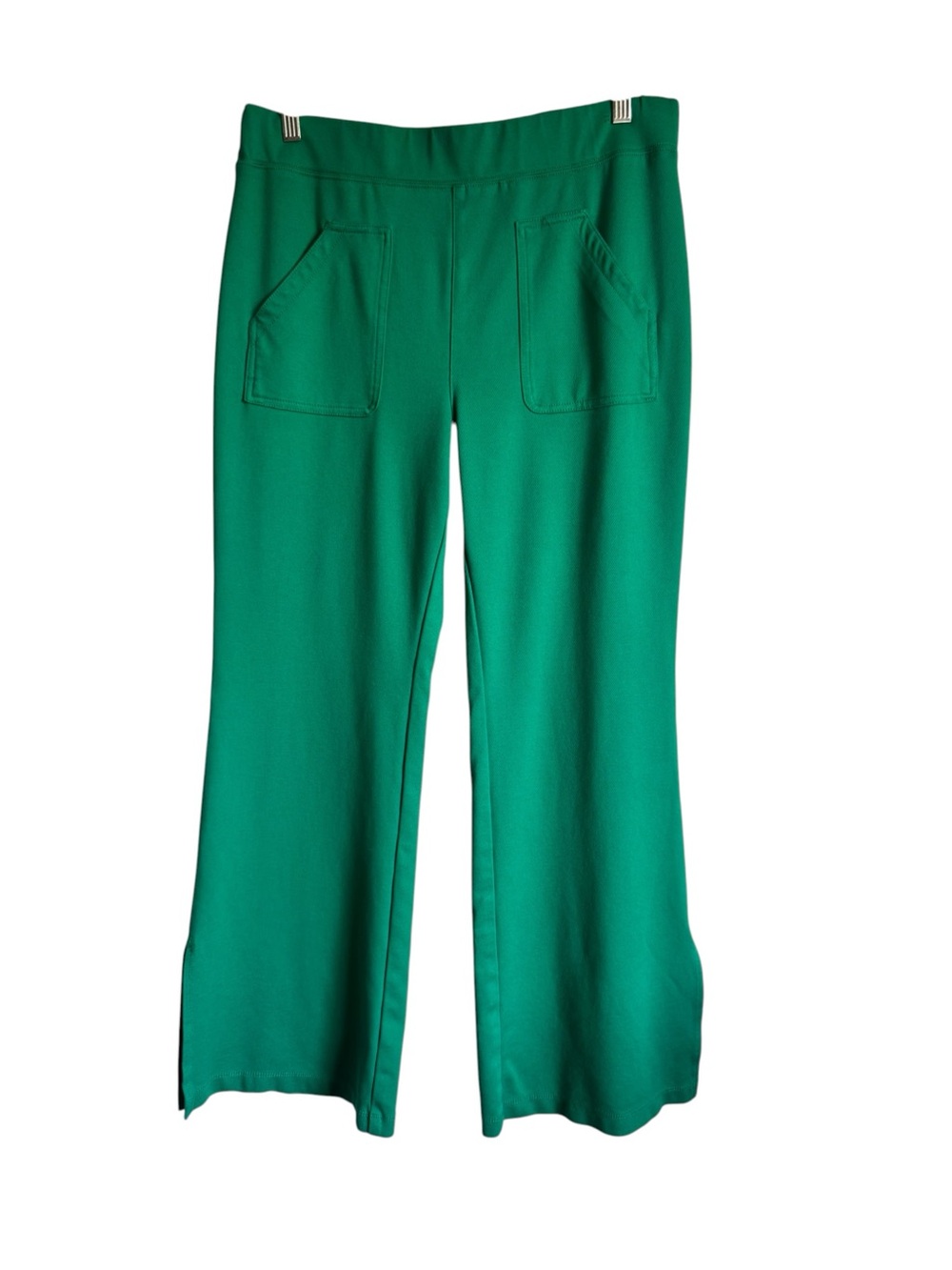 Maeve Anthropologie Eve Ponte Flare Wide Leg Pants Green Stretch Knit Sz Large